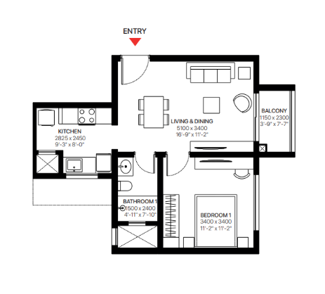 1 BHK Floor Plan
