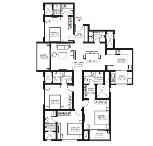 4 BHK Floor Plan